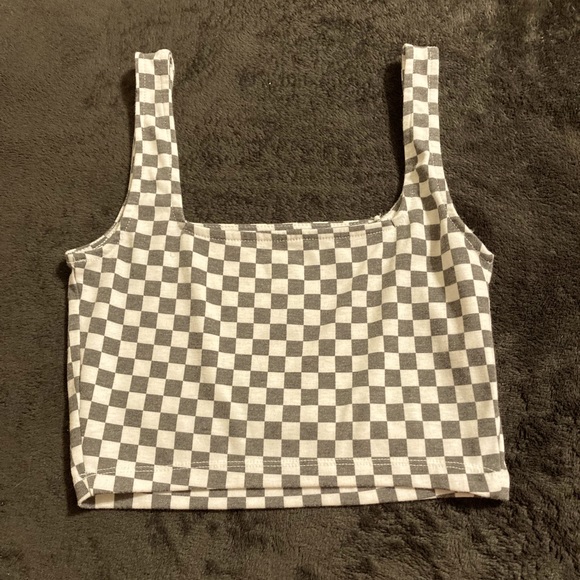 checkered grey and white crop top | SO - Picture 1 of 3